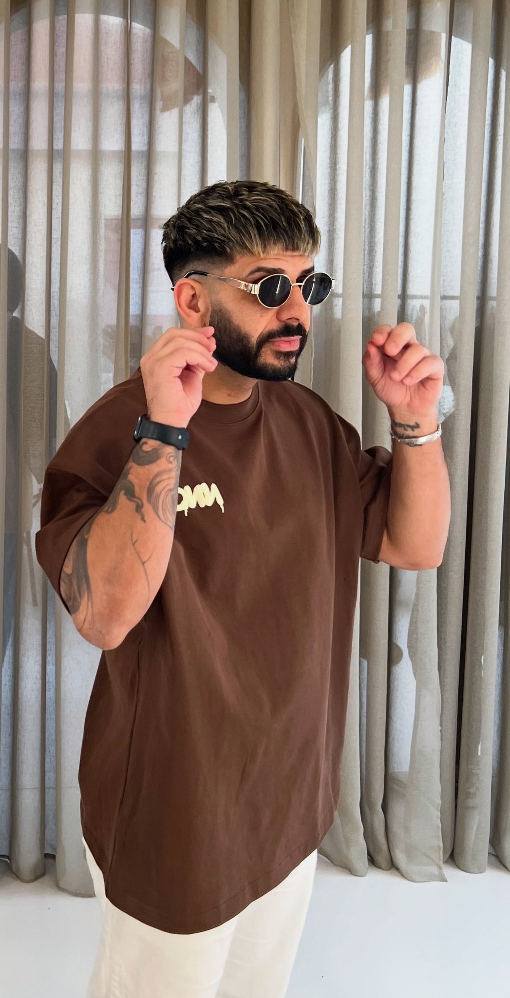 Brown Graffiti Print Tee